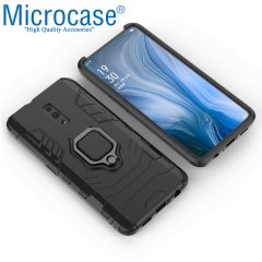 Microcase Oppo Reno Batman Serisi Yüzük Standlı Armor Kılıf - Siyah + Tam Kaplayan Çerçeveli Cam