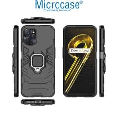 Microcase Realme 9i 4G Batman Serisi Yüzük Standlı Armor Kılıf - Siyah AL3349