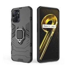 Microcase Realme 9i 4G Batman Serisi Yüzük Standlı Armor Kılıf - Siyah AL3349