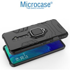 Microcase Oppo Reno 10x Zoom Batman Serisi Yüzük Standlı Armor Kılıf - Siyah + Tam Kaplayan Çerçeveli Cam