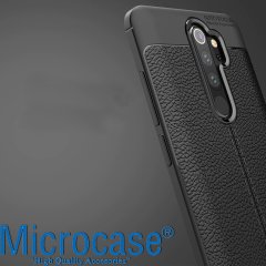 Microcase Xiaomi Redmi 9 Leather Tpu Silikon Kılıf - Siyah + Tempered Glass Cam Koruma