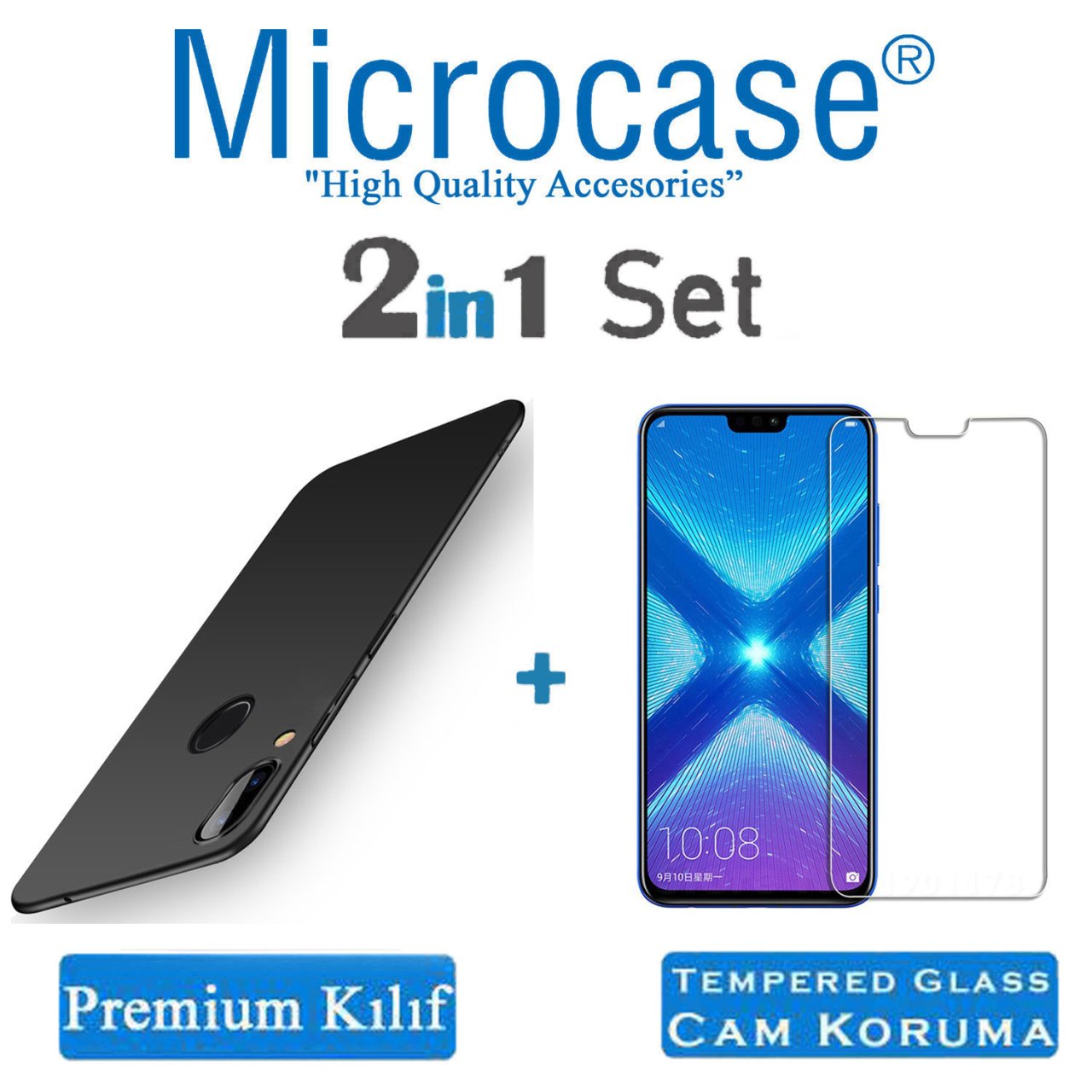 Microcase Huawei Honor 8X Premium Mat Silikon Kılıf + Cam Koruma