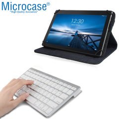 Microcase Lenovo Tab3 A10-70F Roxy Serisi Döner Standlı Kılıf + Bluetooth Kablosuz Tablet Klavyesi