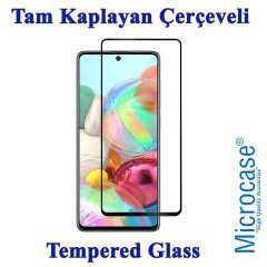 Microcase Samsung Galaxy A71 Tam Kaplayan Çerçeveli Tempered Cam - Siyah