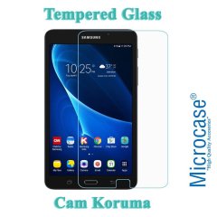 Microcase Samsung Galaxy Tab A T280Q T280 T285 T287 7 inch Tablet Universal Döner Standlı Kılıf - Siyah + Tempered Glass Cam Koruma
