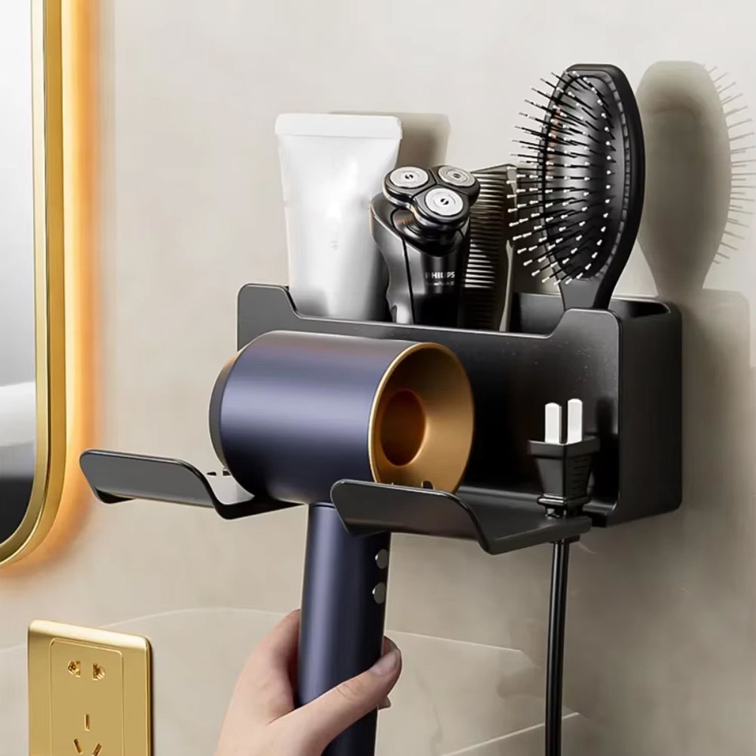 Microcase Dayanıklı ABS Plastik Saç Kurutma Makinası ve Banyo Malzemeleri İçin Düzenleyici Askılık Stand - AL5054