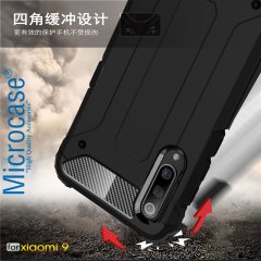 Microcase Xiaomi Mi 9 King Serisi Armor Perfect Koruma Kılıf Siyah + Tempered Glass Cam Koruma (SEÇENEKLİ)