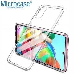 Microcase Samsung Galaxy A71 İnce 0.2 mm Soft Silikon Kılıf - Şeffaf + Tempered Glass Cam Koruma