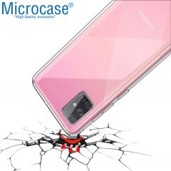 Microcase Samsung Galaxy A71 İnce 0.2 mm Soft Silikon Kılıf - Şeffaf + Tempered Glass Cam Koruma
