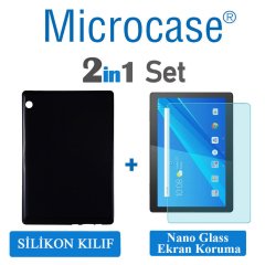 Microcase Lenovo TAB M10 10.1 X505F 4G LTE Tablet ZA490043TR Tablet Silikon Tpu Soft Kılıf - Siyah + Nano Esnek Ekran Koruma Filmi