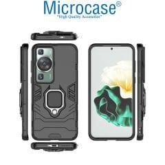 Microcase Huawei P60 / P60 Pro Batman Serisi Yüzük Standlı Armor Kılıf - Siyah AL3349