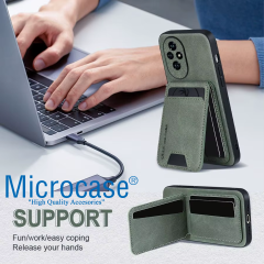 Microcase Honor 200 ile Uyumlu Kartlıklı Standlı Deri Kaplama Kılıf-AL5130