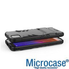 Microcase Huawei Y5P Alfa Serisi Armor Standlı Perfect Koruma Kılıf - Siyah + Tempered Glass Cam Koruma