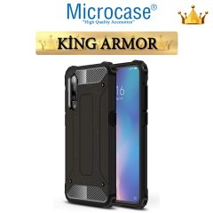 Microcase Xiaomi Mi 9 Explorer King Serisi Armor Perfect Koruma Kılıf Siyah + Tempered Glass Cam Koruma (SEÇENEKLİ)