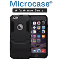 Microcase iPhone 6 Plus - 6s Plus Alfa Serisi Armor Standlı Perfect Koruma Kılıf - Siyah + Tempered Glass Cam Koruma
