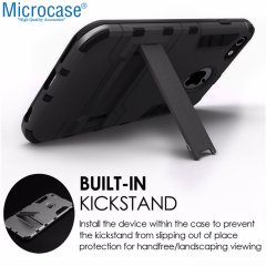 Microcase iPhone 6 Plus - 6s Plus Alfa Serisi Armor Standlı Perfect Koruma Kılıf - Siyah + Tempered Glass Cam Koruma