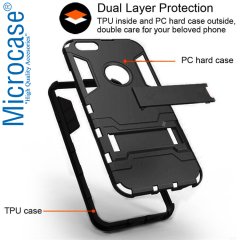 Microcase iPhone 6 Plus - 6s Plus Alfa Serisi Armor Standlı Perfect Koruma Kılıf - Siyah + Tempered Glass Cam Koruma