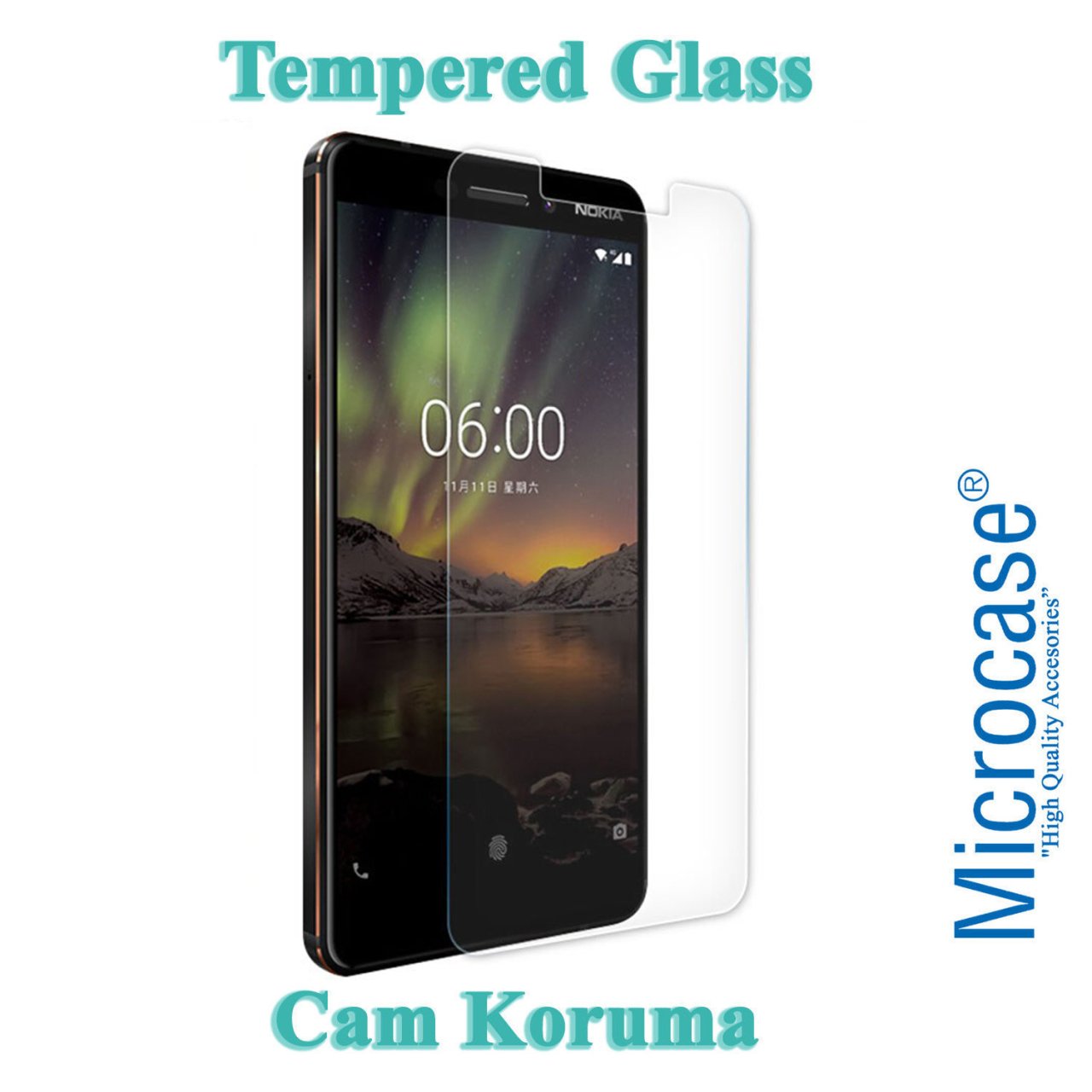 Microcase Nokia 6 2018 Tempered Glass Cam Ekran Koruyucu