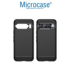 Microcase Google Pixel 9 Pro XL ile Uyumlu Brushed Carbon Fiber Silikon Kılıf - Siyah AL3332