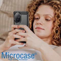 Microcase Honor 200 ile Uyumlu Brushed Carbon Fiber Silikon Kılıf - Siyah AL3332