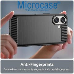 Microcase Iphone 16 ile Uyumlu Brushed Carbon Fiber Silikon Kılıf - Siyah AL3332