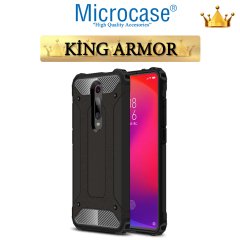 Microcase Xiaomi Mi 9T King Serisi Armor Perfect Koruma Kılıf Siyah + Tempered Glass Cam Koruma (SEÇENEKLİ)