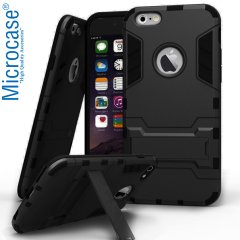 Microcase iPhone 8 Alfa Serisi Armor Standlı Perfect Koruma Kılıf - Siyah + Tempered Glass Cam Koruma