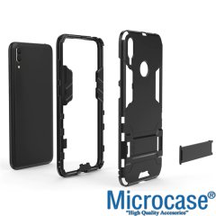 Microcase Huawei Y7 2019 Alfa Serisi Armor Standlı Perfect Koruma Kılıf - Siyah