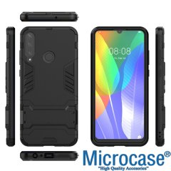 Microcase Huawei Y7 2019 Alfa Serisi Armor Standlı Perfect Koruma Kılıf - Siyah