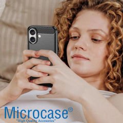 Microcase Iphone 16 Plus ile Uyumlu Brushed Carbon Fiber Silikon Kılıf - Siyah AL3332
