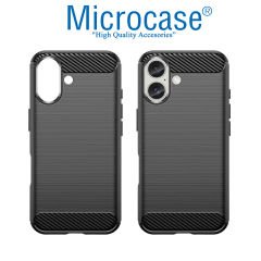 Microcase Iphone 16 Plus ile Uyumlu Brushed Carbon Fiber Silikon Kılıf - Siyah AL3332