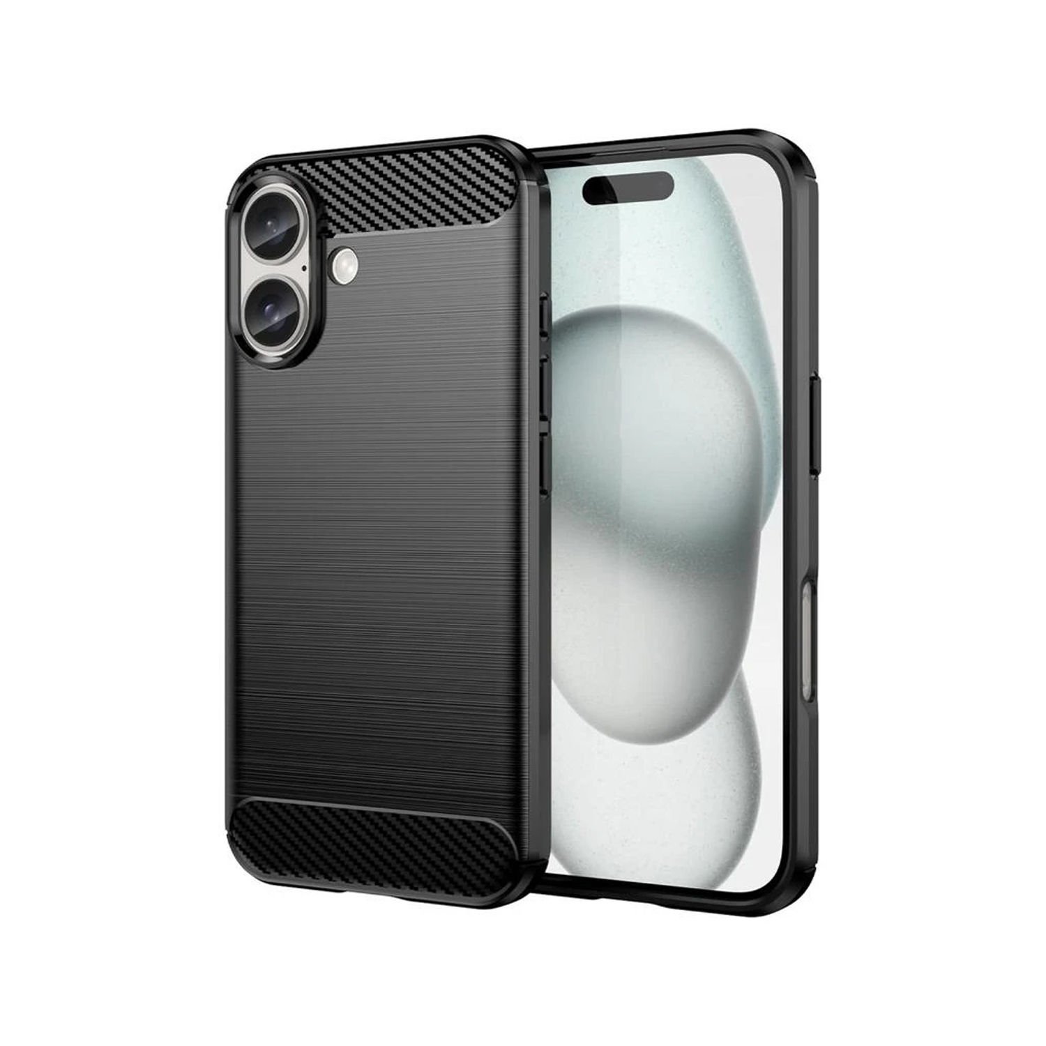 Microcase Iphone 16 Plus ile Uyumlu Brushed Carbon Fiber Silikon Kılıf - Siyah AL3332