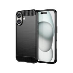 Microcase Iphone 16 Plus ile Uyumlu Brushed Carbon Fiber Silikon Kılıf - Siyah AL3332