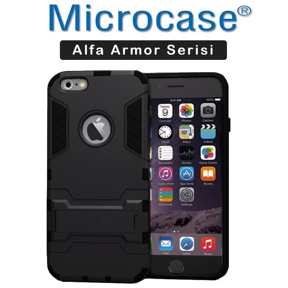 Microcase iPhone 8 Alfa Serisi Armor Standlı Perfect Koruma Kılıf - Siyah