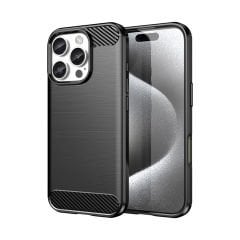 Microcase Iphone 16 Pro ile Uyumlu Brushed Carbon Fiber Silikon Kılıf - Siyah AL3332
