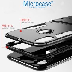 Microcase iPhone X - iPhone XS Alfa Serisi Armor Standlı Perfect Koruma Kılıf - Siyah + Tempered Glass Cam Koruma