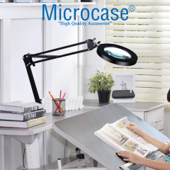 Microcase Masa Üstü Büyüteç Ayarlanabilir Işıklı Tamir Hobi Güzellik Merkezi 160mm 5X Siyah - AL5259