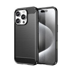 Microcase Iphone 16 ProMax ile Uyumlu Brushed Carbon Fiber Silikon Kılıf - Siyah AL3332