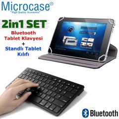 Microcase Lenovo Tab4 7 Essential TB-7304F Universal Döner Standlı Kılıf + Bluetooth Kablosuz Tablet Klavyesi