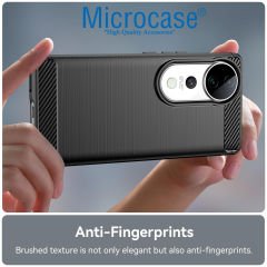 Microcase Vivo v40 ile Uyumlu Brushed Carbon Fiber Silikon Kılıf - Siyah AL3332