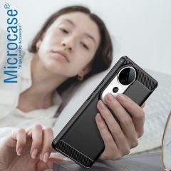 Microcase Vivo v40 ile Uyumlu Brushed Carbon Fiber Silikon Kılıf - Siyah AL3332