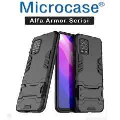 Microcase Xiaomi Mi10 Lite Alfa Serisi Armor Standlı Perfect Koruma Kılıf - Siyah