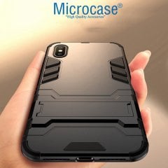 Microcase iPhone XS Max Alfa Serisi Armor Standlı Perfect Koruma Kılıf - Siyah + Tempered Glass Cam Koruma