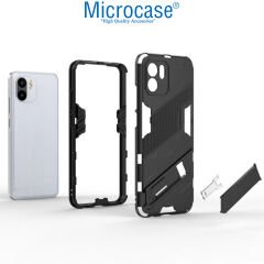 Microcase Xiaomi Redmi A1 / A1 Plus Matrix Serisi Armor Standlı Perfect Koruma Kılıf -Siyah AL3416