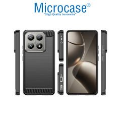Microcase Xiaomi 14T ile Uyumlu Brushed Carbon Fiber Silikon Kılıf - Siyah AL3332