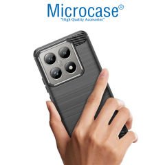 Microcase Xiaomi 14T ile Uyumlu Brushed Carbon Fiber Silikon Kılıf - Siyah AL3332