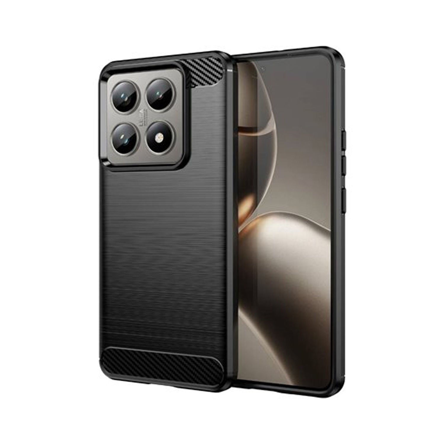 Microcase Xiaomi 14T ile Uyumlu Brushed Carbon Fiber Silikon Kılıf - Siyah AL3332