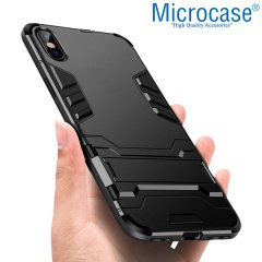 Microcase iPhone XS Max Alfa Serisi Armor Standlı Perfect Koruma Kılıf - Siyah