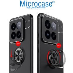 Microcase Xiaomi 14 Global Focus Serisi Yüzük Standlı Silikon Kılıf - Siyah AL3363