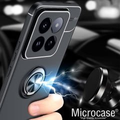 Microcase Xiaomi 14 Global Focus Serisi Yüzük Standlı Silikon Kılıf - Siyah AL3363